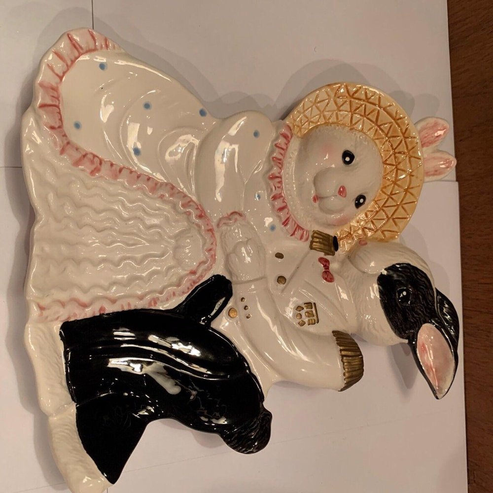 Easter Fitz And Floyd OCI Formal Rabbits Decorative Plate Bunny Couple